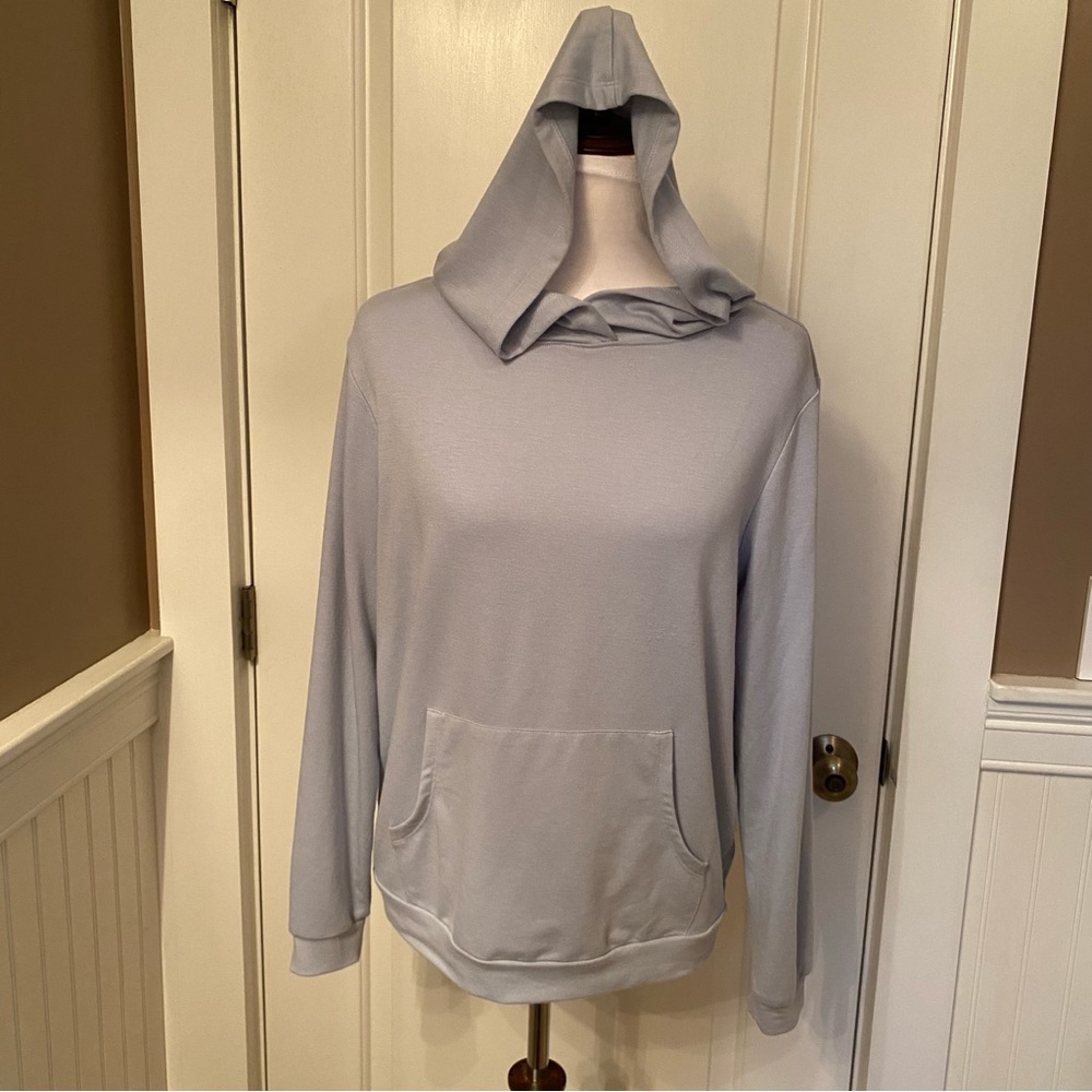 FOR THE REPUBLIC TOP HOODIE SWEATSHIRT LIGHT BLUE LIGHTWEIGHT KANGAROO POCKET S - Picture 2 of 10